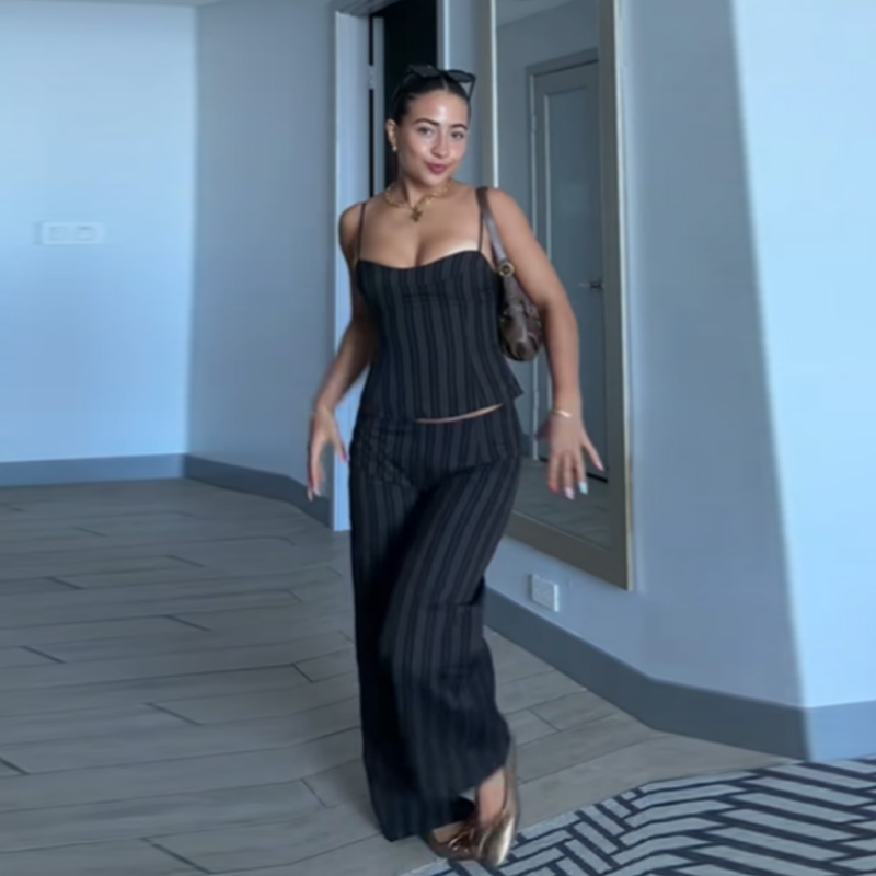 Women Formal Office Wear Tops - Elegant French Pinstripe 2pc Set Top