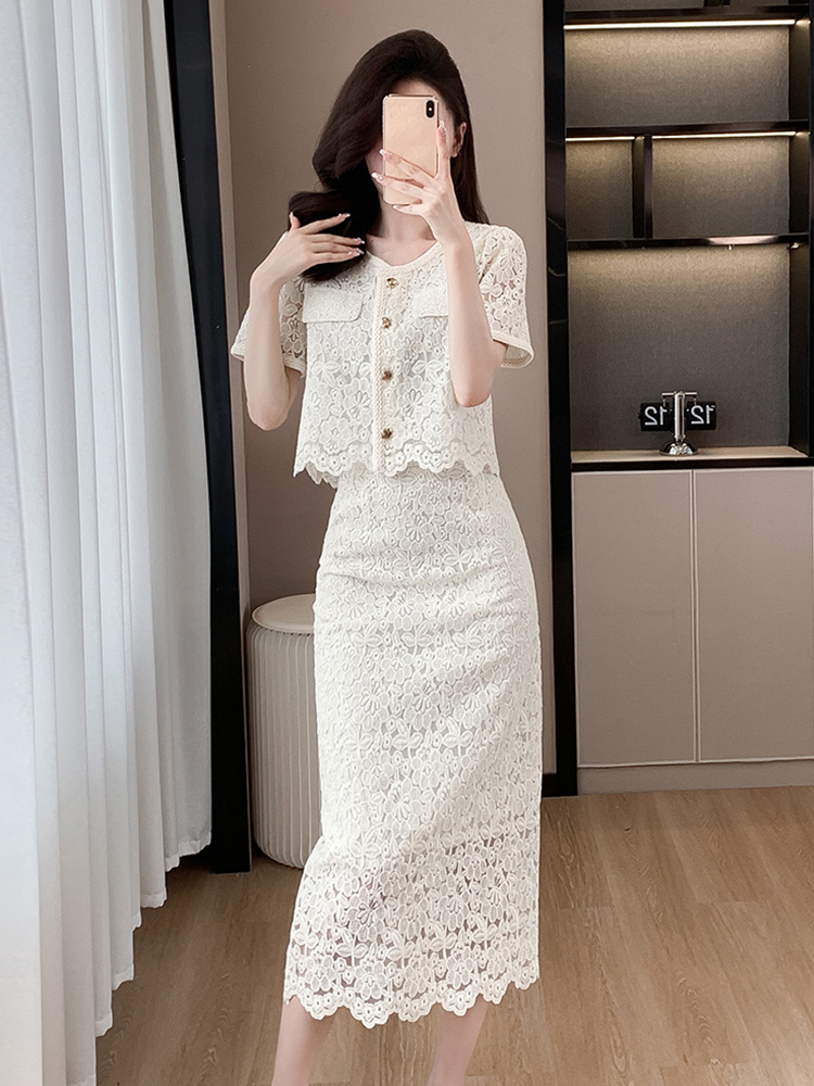 Pencil Skirt Midi - Summer Women Elegant Lace Floral 2