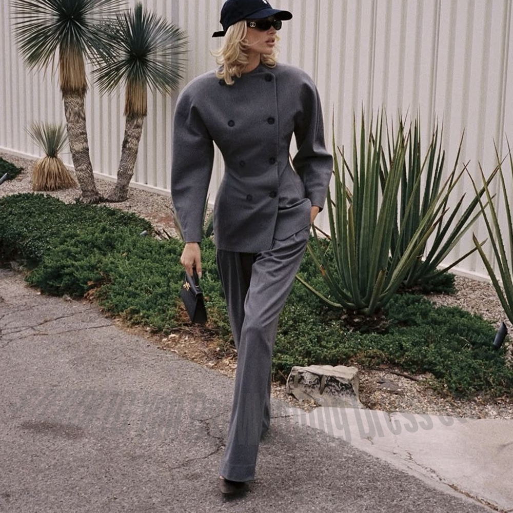 Women Formal Wear Shirts - Classic Grey Women's Suit Set Double