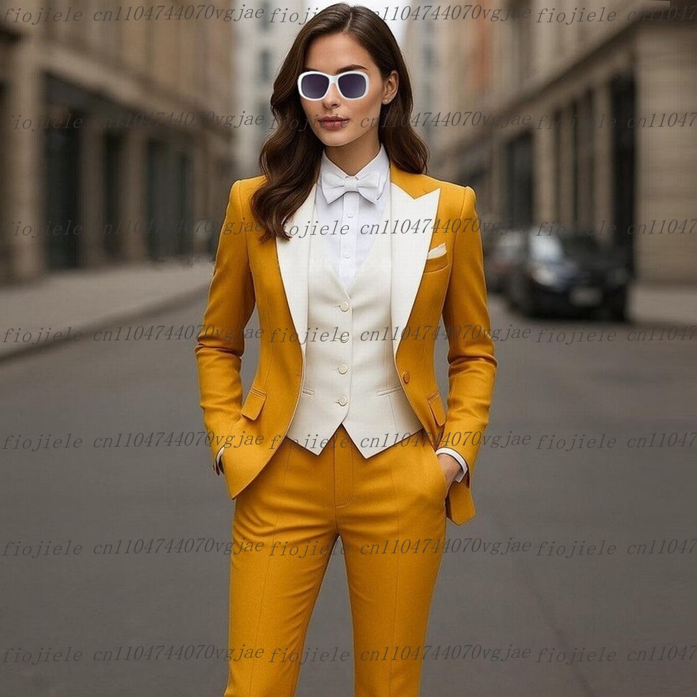 Women'S Formal Wear With Pants - Yellow And White Formal Business Women