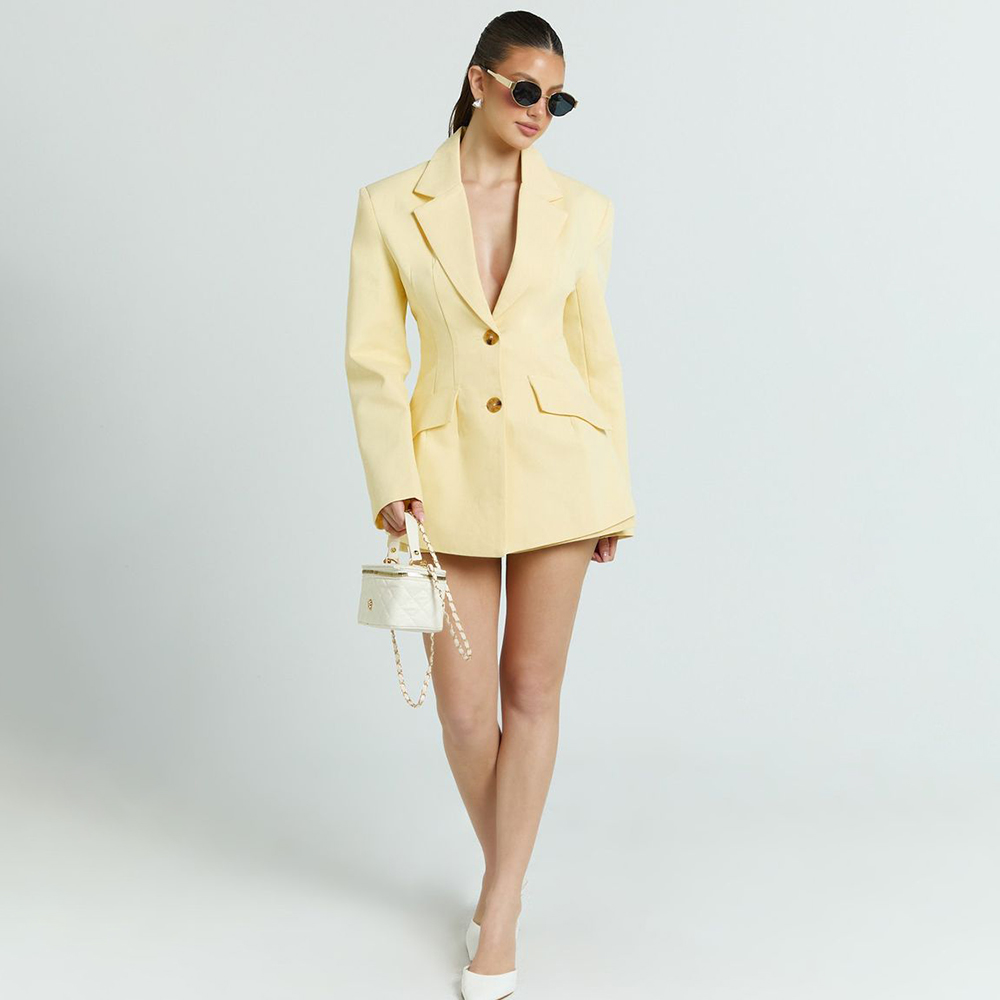 Light Yellow Women's 2Pic Suit - Women Formal Wear Shirts avaliação e preço