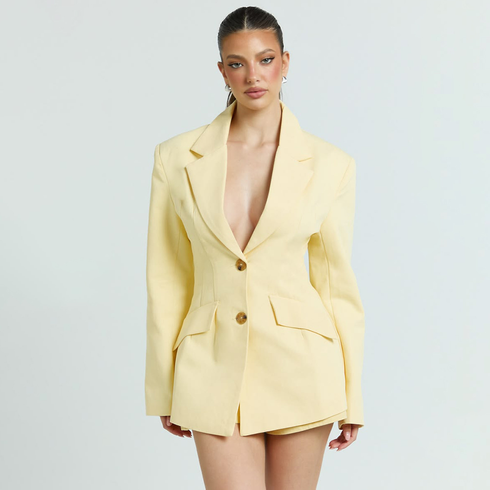 Light Yellow Women's 2Pic Suit - Women Formal Wear Shirts avaliação e preço