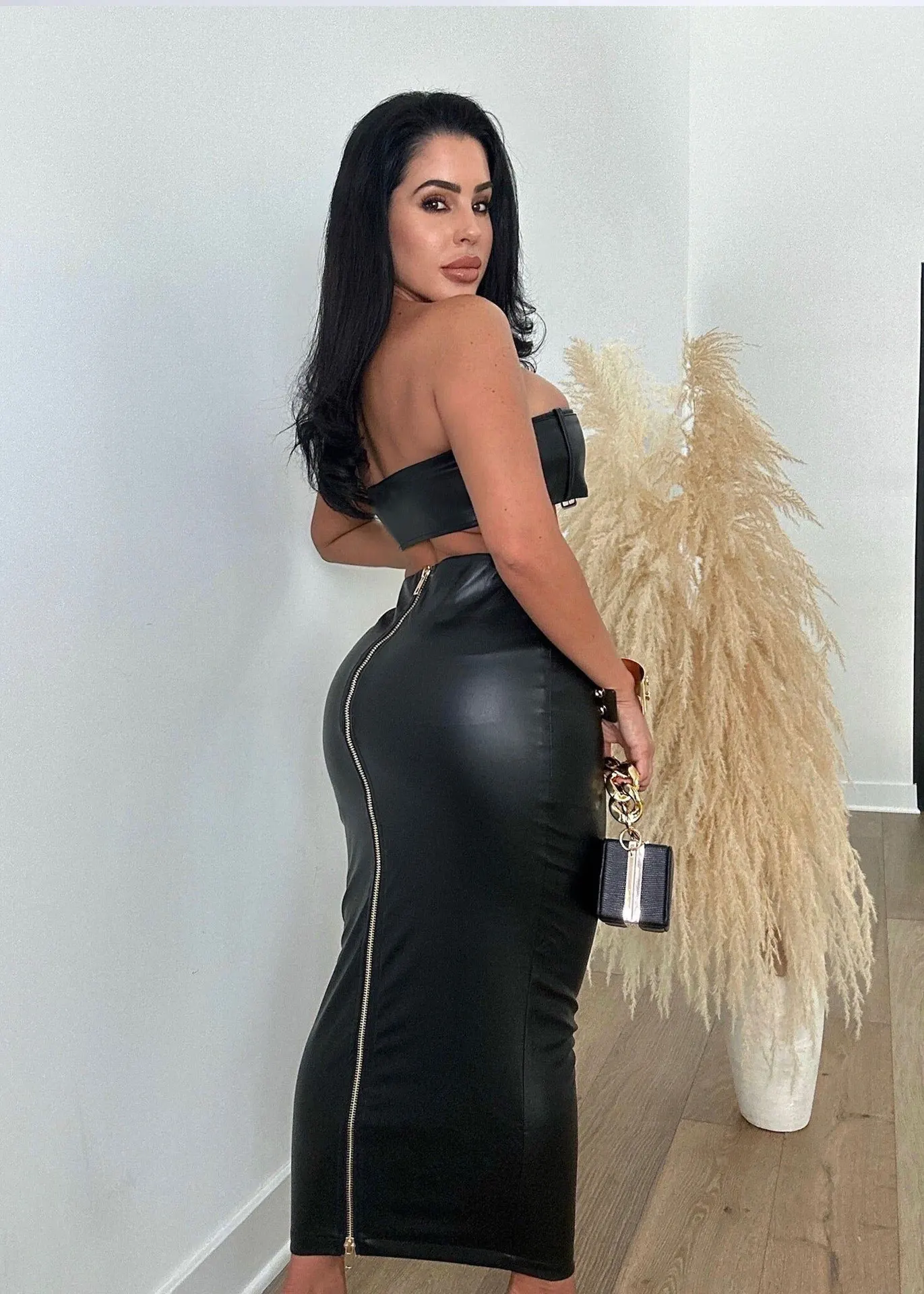 Women Faux Leather Zipper Fly  - Pencil Skirt Midi avaliação e preço