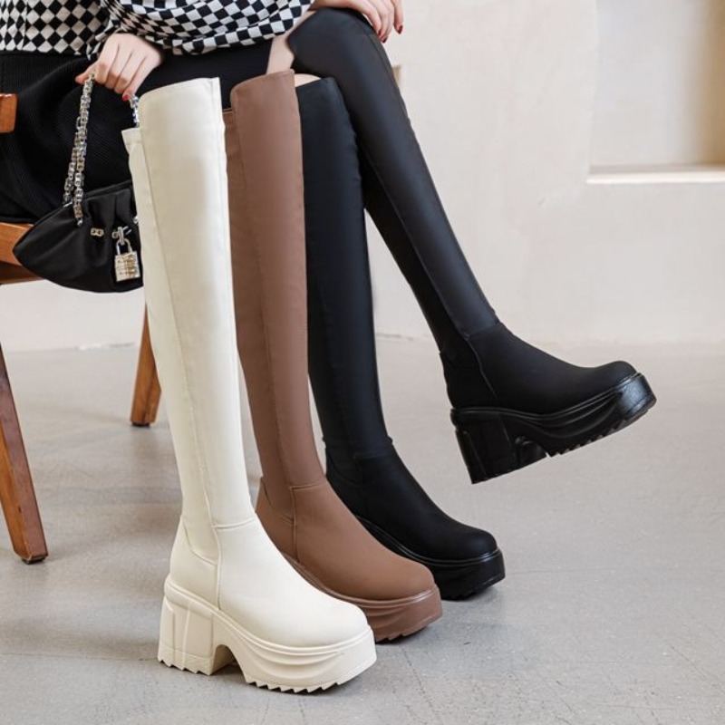 Womens Knee High Thick Sole Wi - Women Formal Wear Heels avaliação e preço
