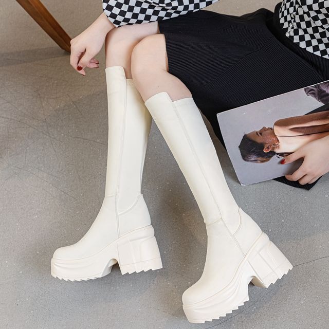Womens Knee High Thick Sole Wi - Women Formal Wear Heels avaliação e preço