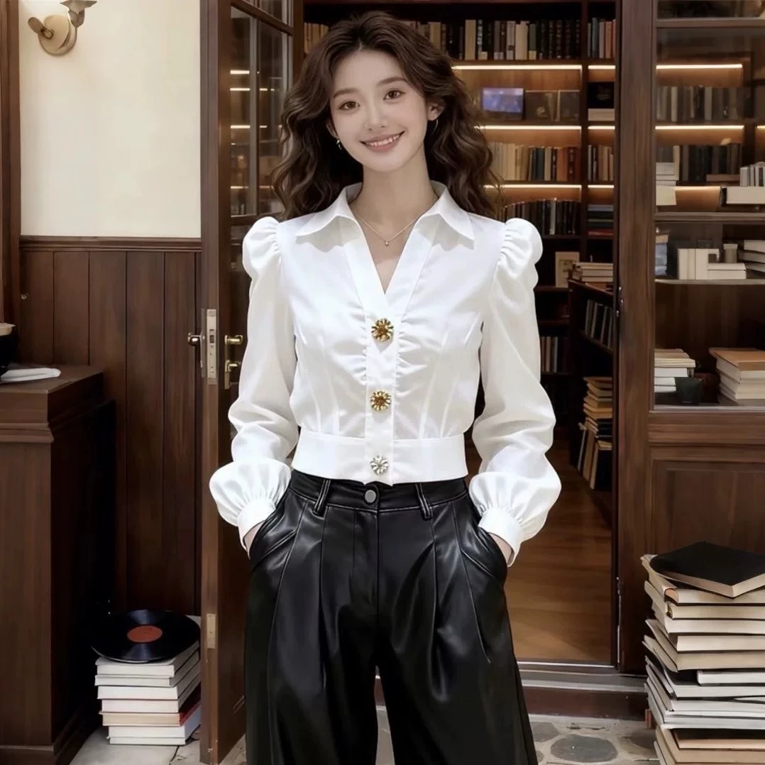 Elegant White Shirt V Neck Blo - Women Formal Office Wear Tops avaliação e preço