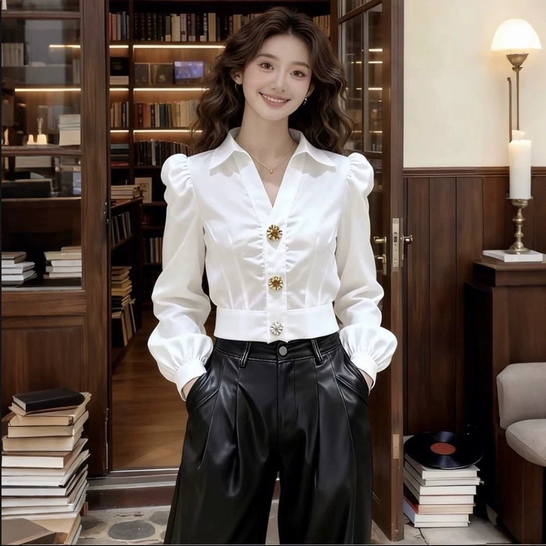 Elegant White Shirt V Neck Blo - Women Formal Office Wear Tops avaliação e preço