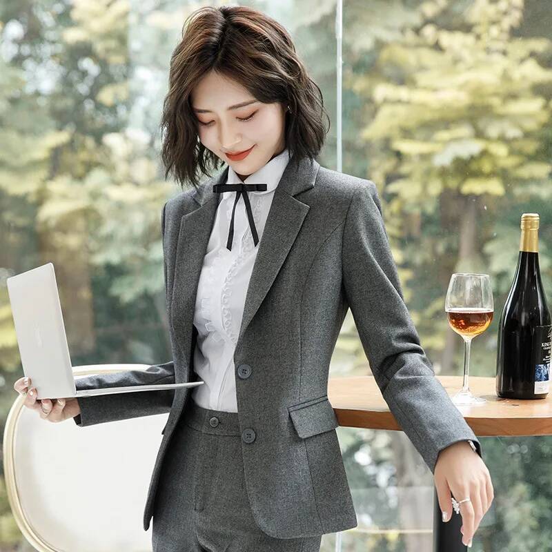 Novelty Gray Formal Blazers an - Women Formal Office Wear Tops avaliação e preço