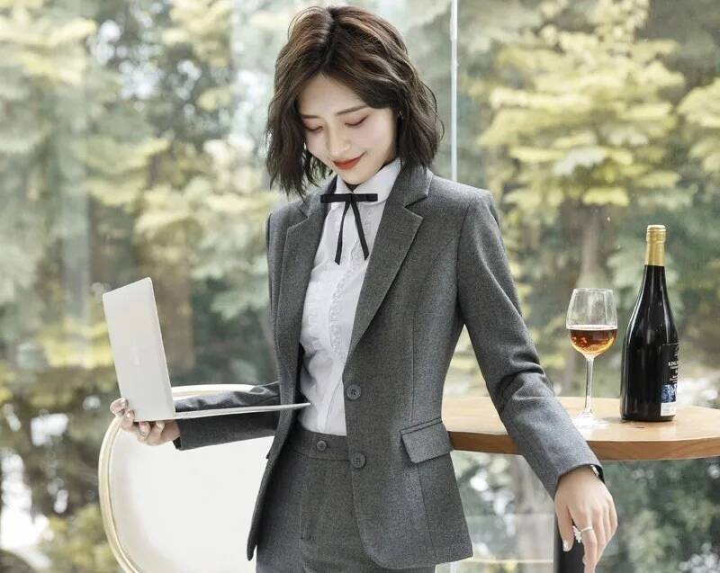Novelty Gray Formal Blazers an - Women Formal Office Wear Tops avaliação e preço