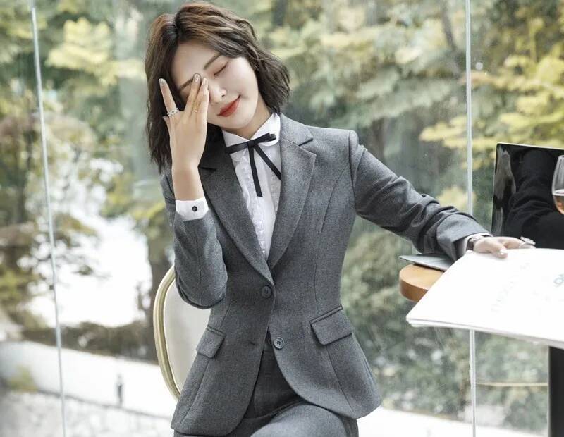 Novelty Gray Formal Blazers an - Women Formal Office Wear Tops avaliação e preço