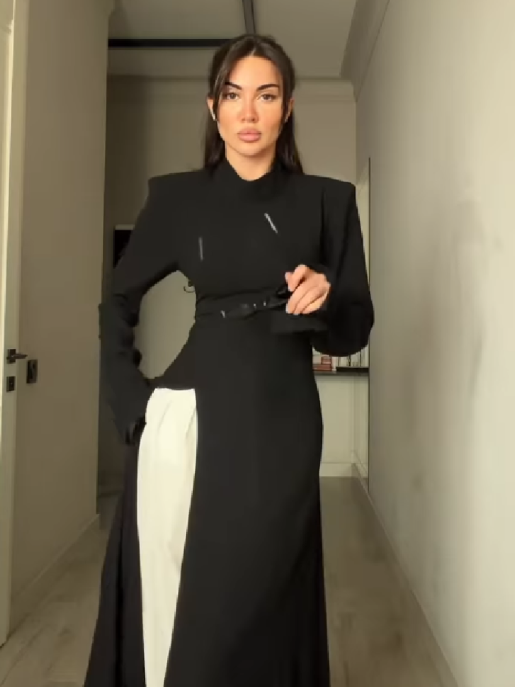 Women's Elegant High Neck Long - Women Formal Office Wear Tops avaliação e preço