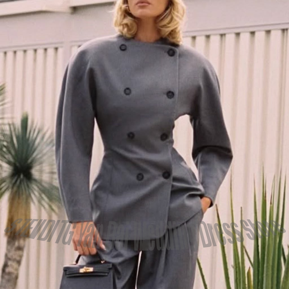 Classic Grey Women's Suit Set  - Women Formal Wear Shirts avaliação e preço