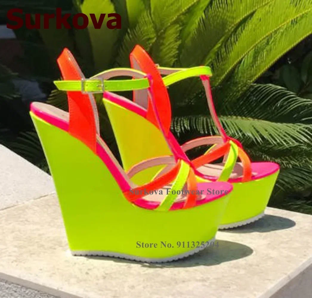 Surkova Neon Yellow Wedge Heel - Women'S Formal Wear For Wedding avaliação e preço