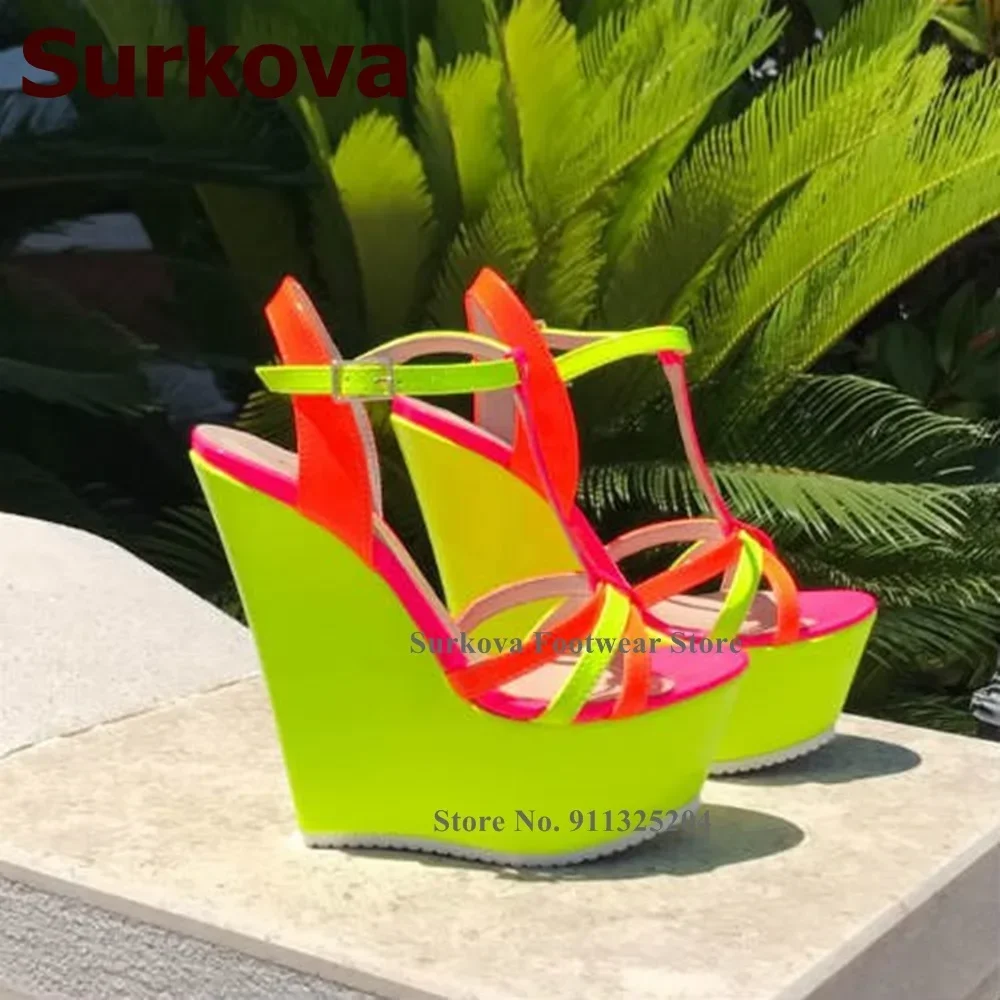 Surkova Neon Yellow Wedge Heel - Women'S Formal Wear For Wedding avaliação e preço