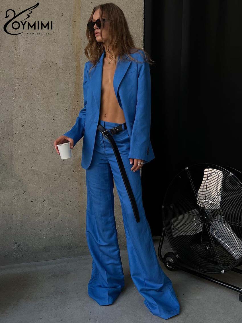Oymimi Fashion Blue Cotton Set - Women'S Formal Wear With Pants avaliação e preço