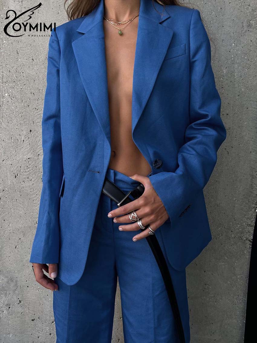 Oymimi Fashion Blue Cotton Set - Women'S Formal Wear With Pants avaliação e preço