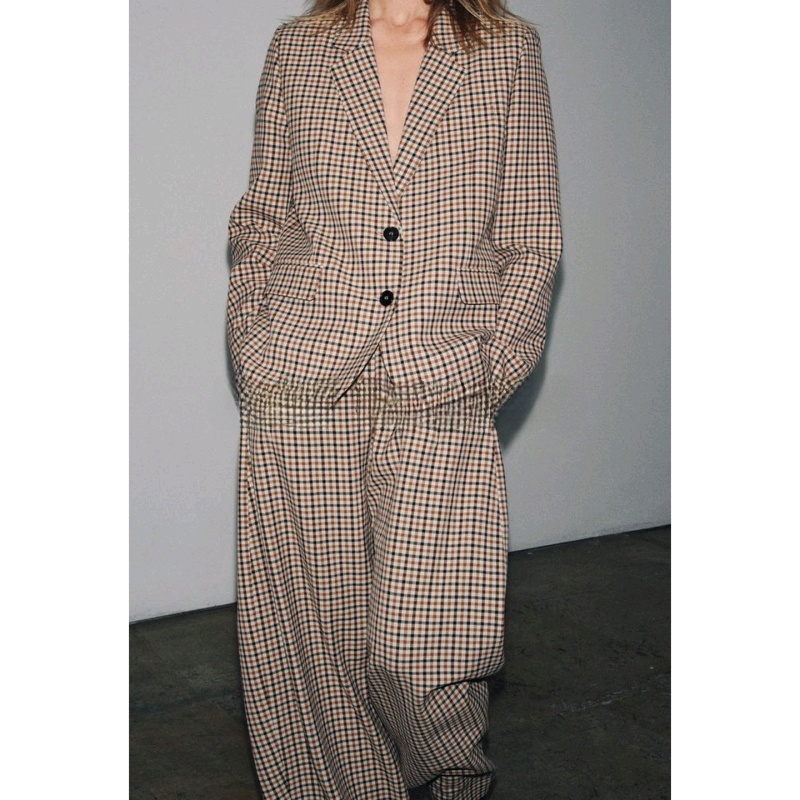 Women's Plaid Suit Jacket Long - Pencil Skirt Midi avaliação e preço