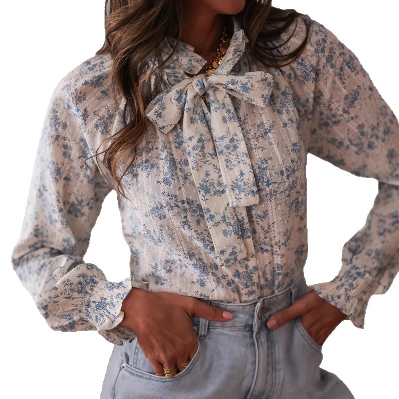 Womens Wear Bow Fashion Printe - Women Formal Office Wear Tops avaliação e preço