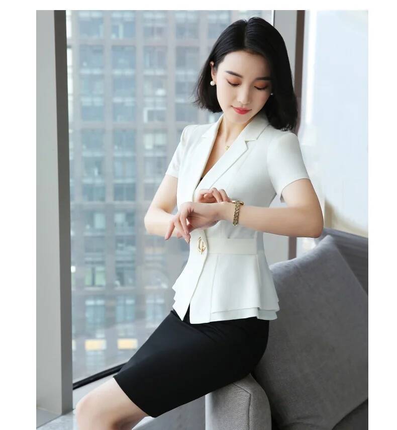 Formal Uniform Styles Blazers  - Women Formal Office Wear Tops avaliação e preço